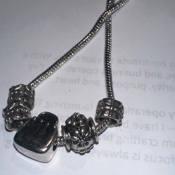 Pandora Silver Bracelet with Blue and Green Charms - Picture 3 of 4